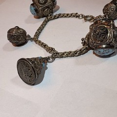 Vintage Italian Etruscan Revival 800 Silver 5-Fob Charm Bracelet