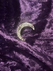 Silver Plated With Clear Stones Crescent Moon Brooch