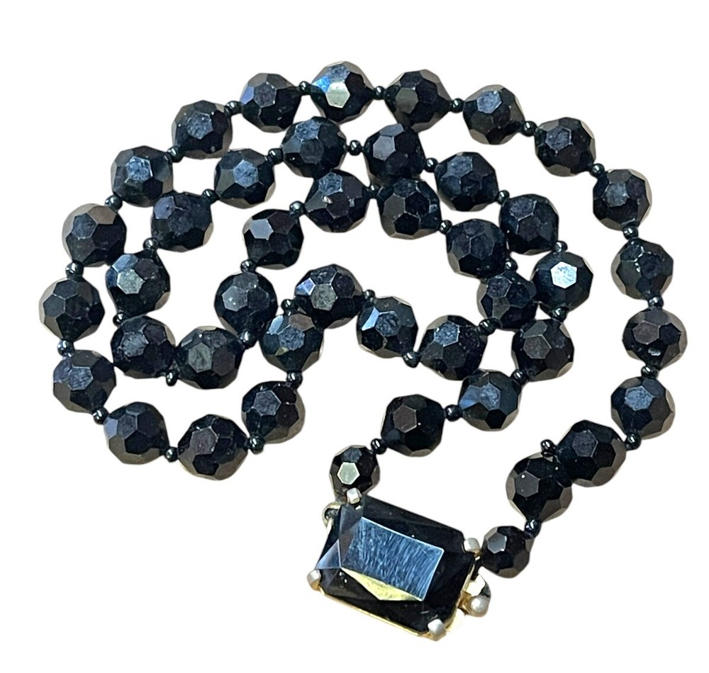 Vintage Castlecliff Black Crystal Glass French Jet Necklace Choker