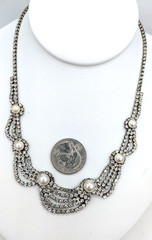 Vintage Rhinestone Necklace Glass Pearl Draped Formal Wedding 14-17in
