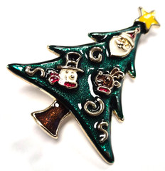 Estate Gold Tone Santa – Reindeer – Snowman Enamel Christmas Tree Pin / Brooch