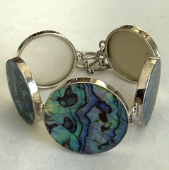 JTV Sterling Abalone Link Bracelet Toggle Clasp New Signed BC 925