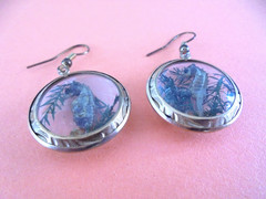 Vintage Seahorse w/ Seaweed Pierced Earrings Dome Bubble Dangle