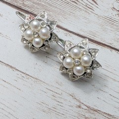 Vintage Clip On Earrings – 5/8″ Faux Pearls – Missing Gems & Cosmetic Issues