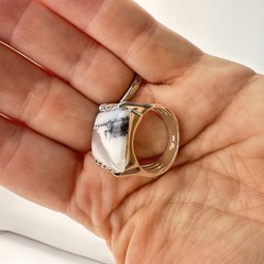 JTV Opal Ring Dendritic Artisan Modernist Sterling Silver sz 8 Cabochon Arya