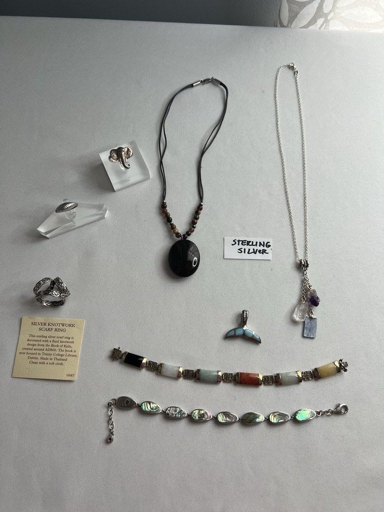 Vintage Sterling Silver Jewelry Lot 8pcs Necklaces Rings Bracelets
