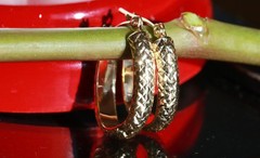 14k yellow gold earrings 0.68″ diamond cut hoop vintage handmade 1.15gr N2906