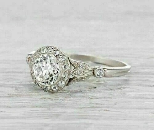 Antique Art Deco Style Round Cut Lab Created Diamond Engagement 925 Silver Ring