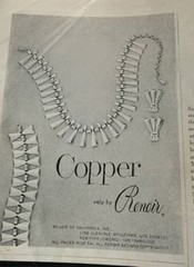 Vintage Renoir Copper Peter Pan Necklace Earrings Set MCM Modernist Signed 1950s