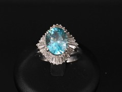 Fine 6.11ct Natural Neon Blue Zircon & 1.50ct Diamond Platinum Ring Size 9.25