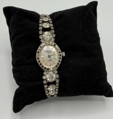 Paula Bohn Rhinestone Bracelet Watch Vintage Style Quartz Crystal Estate
