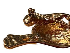 Lady Remington Gold Tone Panther Tiger Cat Large Goldtone Rhinestone Pin Brooch
