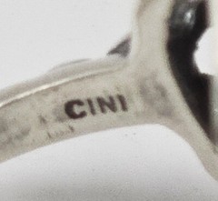 Cini Sterling Ring Acanthus Leaf Silver Vintage Blue Color