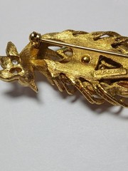 Vintage Corocraft Bird Brooch Milk Glass Bead Pin 1940s 1950s Gold Tone
