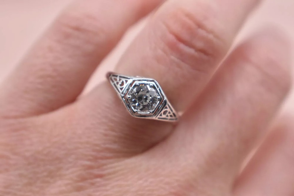 Vintage Style Lab-Created Diamond Hexagon Women’s Ring 14K Yellow Gold Finish