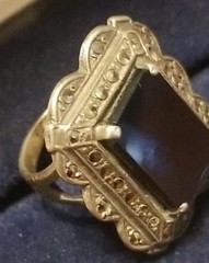 Antique Victorian Mourning Ring, Size 3, Black Onyx Marcasite And Silver
