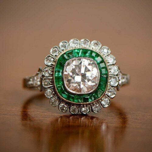 2CT Lab-Created Diamond ” FLORAL ” Vintage Engagement Ring 14K 2-Tone Gold Over