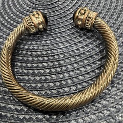 Vintage Silver Tone Twisted Cable Cuff Bracelet Black Cabochon