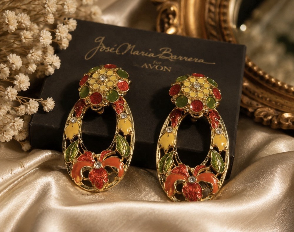 Vintage José Maria Barrera for Avon Convertible Floral Enamel Clip Earrings