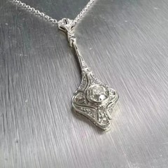 Art Deco Vintage Style Round 2Ct Lab Created Diamond 14K White Gold FN Pendants