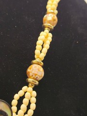 Vintage 1960s Abalone Shell Anchor Pendant Necklace Mid-Century Nautical Beaded