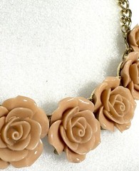 Resin Rose Bib Necklace Enamel Chain Choker Flower Peach