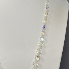 Heavy Crystal Glass Beaded Necklace Aurora Borealis Coated Faceted Long 23″