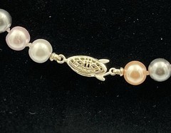 Vintage Gray and Pink Bead Necklace 6 mm with 9 mm earrings