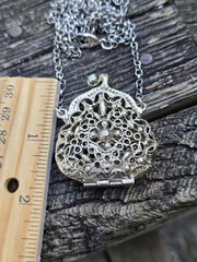 Vintage Arthur Pepper Purse Necklace Pendant Silver Tone Filigree Mini