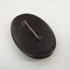 Vintage Russian Lacquer Brooch Hand Painted Black Gold Floral Oval Pin