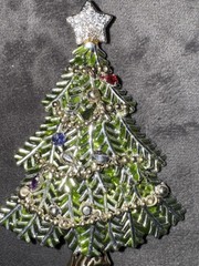 Avon Christmas Tree Dangling Rhinestone Ornaments 2008 5th Annual Brooch Pin 3″