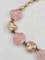 Vintage Pink Frosted Molded Glass & Gold Tone Bead Choker Necklace Hook Clasp