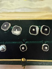 Kentshire Antique Onyx Pearl and 14K Tuxedo Set 7 Piece Stud Buttons Cufflinks