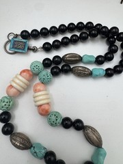 Large Chinese Longevity Pendant Necklace Coral Onyx Double Happiness 144g