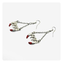 Vintage Vampire Fangs Halloween Fashion Forward Dangling Earrings Silver/Red
