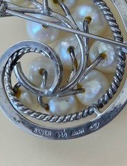 Vintage Japanese 950 Silver Akoya Cultured Pearl Swirl Spray Brooch Pin Round