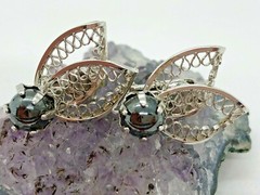 Vintage Sterling Silver 6mm Hematite Fairy Wing Clip On Earrings 5.1 Grams