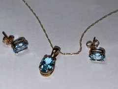 Vintage 10K Gold Blue Topaz Necklace And Matching Earrings So Pretty
