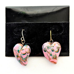 Pink Heart Dangle Earrings Polymer Clay Handmade Dainty Jewelry Gift