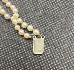 Graduated Double Strand Knotted Antique Pearl Sterling Silver Clasp 17” Signed M