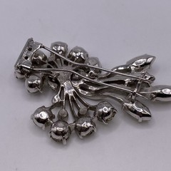 Eisenberg Vintage Sterling Silver Rhinestone Floral Fur Clip Brooch 48g 3in