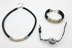 VTG Set Lot PREMIER DESIGNS NECKLACE BRACELET WATCH Faux pearl black silver tone