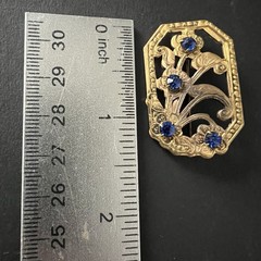 Art Deco Rectangle Floral Openwork Flower Brooch Rhinestones Antique Vtg Old Pin