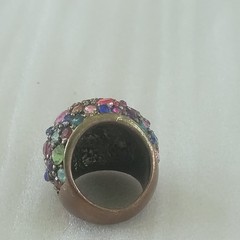 Vintage Multicolor Rhinestone Dome Statement Ring Gold Tone Size 6