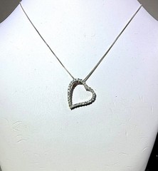 Vintage Sterling Silver CZ Open Heart Slide Pendant with Sterling 18″ Chain