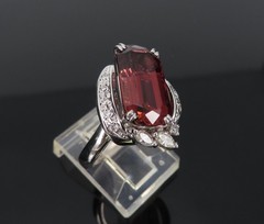 Unique 6.19ct Natural Rubellite 0.23ct Diamond Platinum Free Form Ring Size 5.5