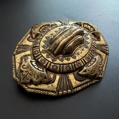 Victorian Revival Gold Tone Sash Pin Brooch Ornate Oval Statement 2.5in Vintage!