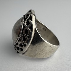 Vintage Sterling Silver 925 Oxidized Scroll Wide Oval Domed Signet Ring Size 5.5