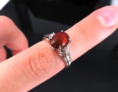 Vintage 1.05ct Natural Fire Opal 0.12ct Diamond Platinum Ring Size 6.25