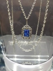 Double chain Necklace faux lapis c.1970 Sarah Coventry silver tone Roman Holiday